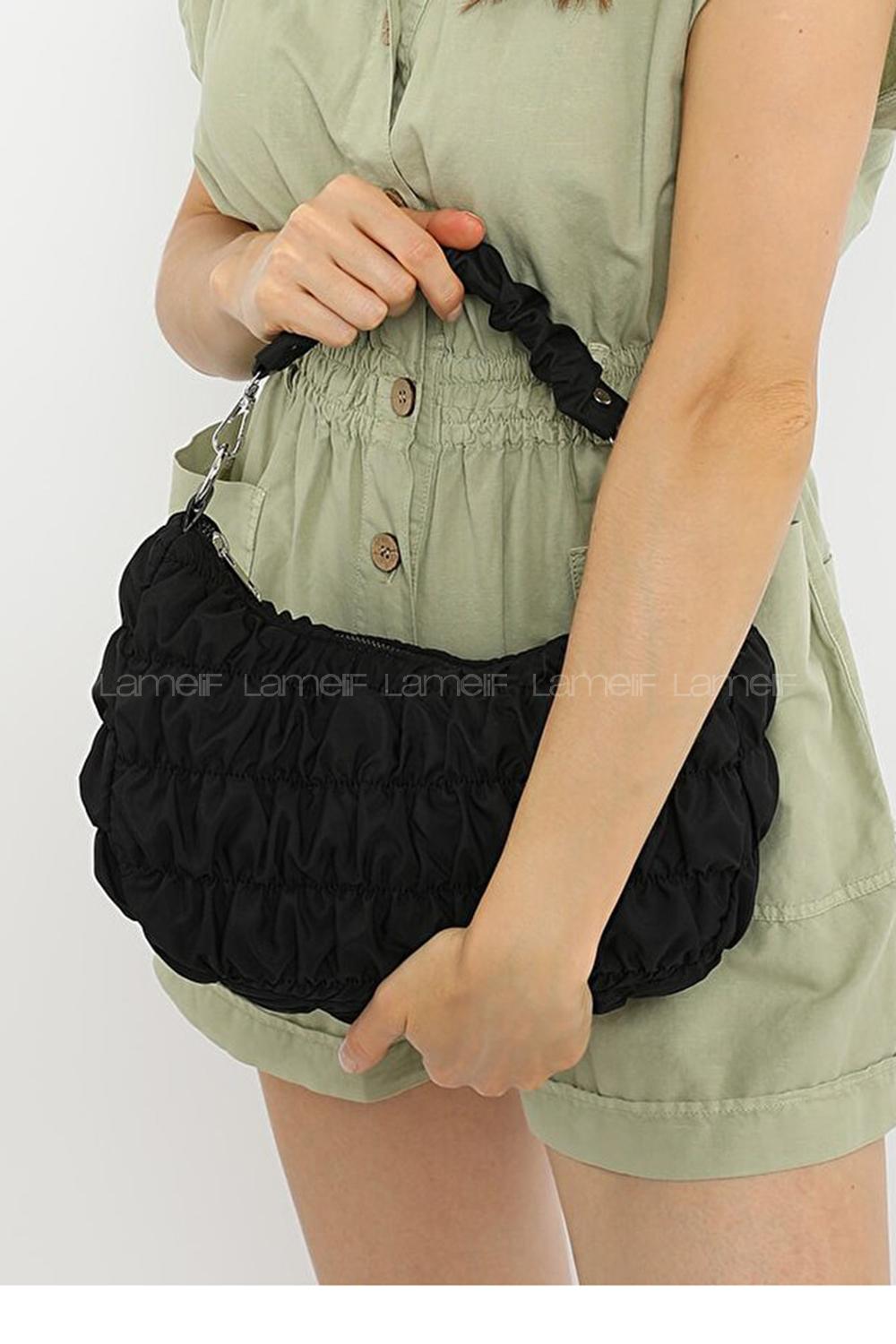 Modalamelif Büzgülü Baguette Çanta Siyah