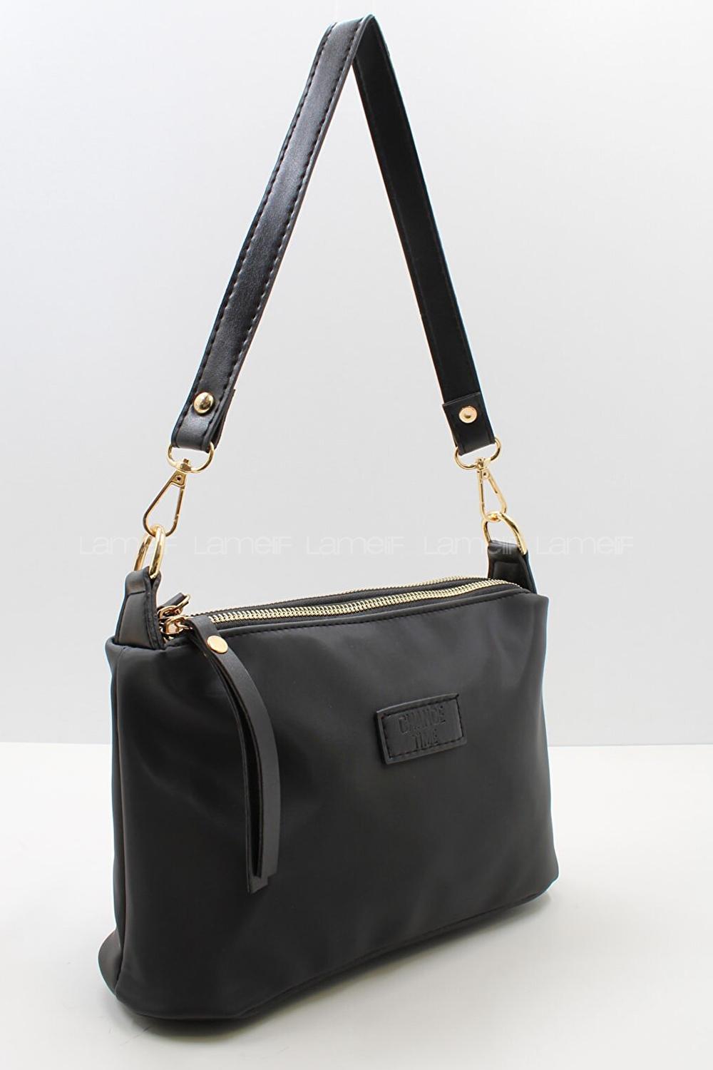 Modalamelif Change Üç Bölmeli Saten Çanta Siyah