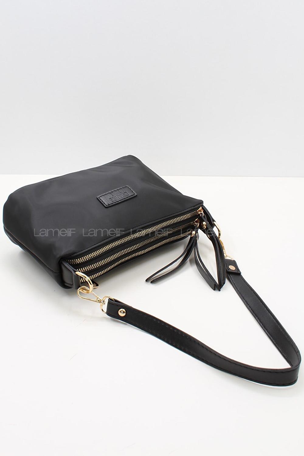 Modalamelif Change Üç Bölmeli Saten Çanta Siyah