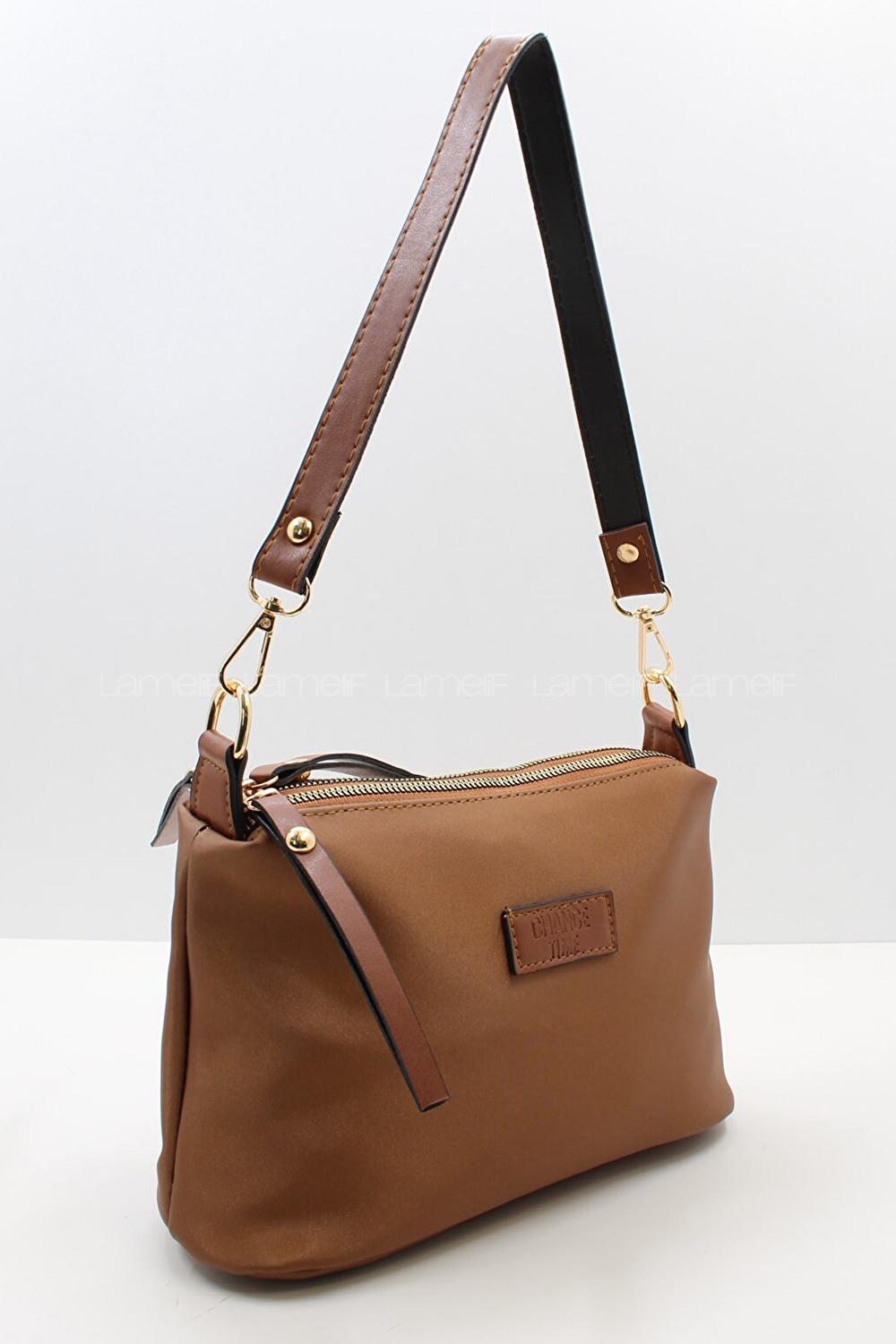 Modalamelif Change Üç Bölmeli Saten Çanta Taba