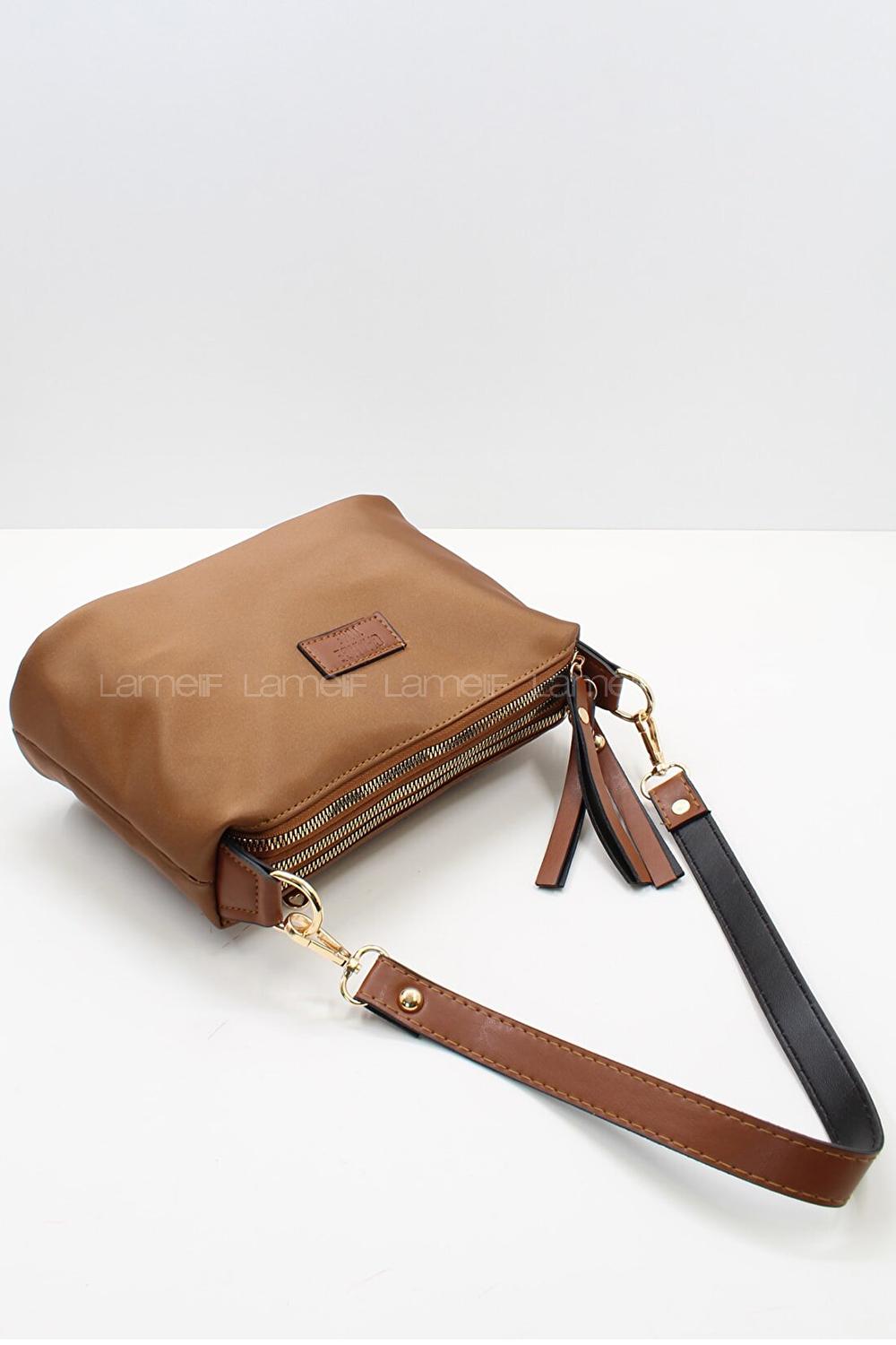 Modalamelif Change Üç Bölmeli Saten Çanta Taba