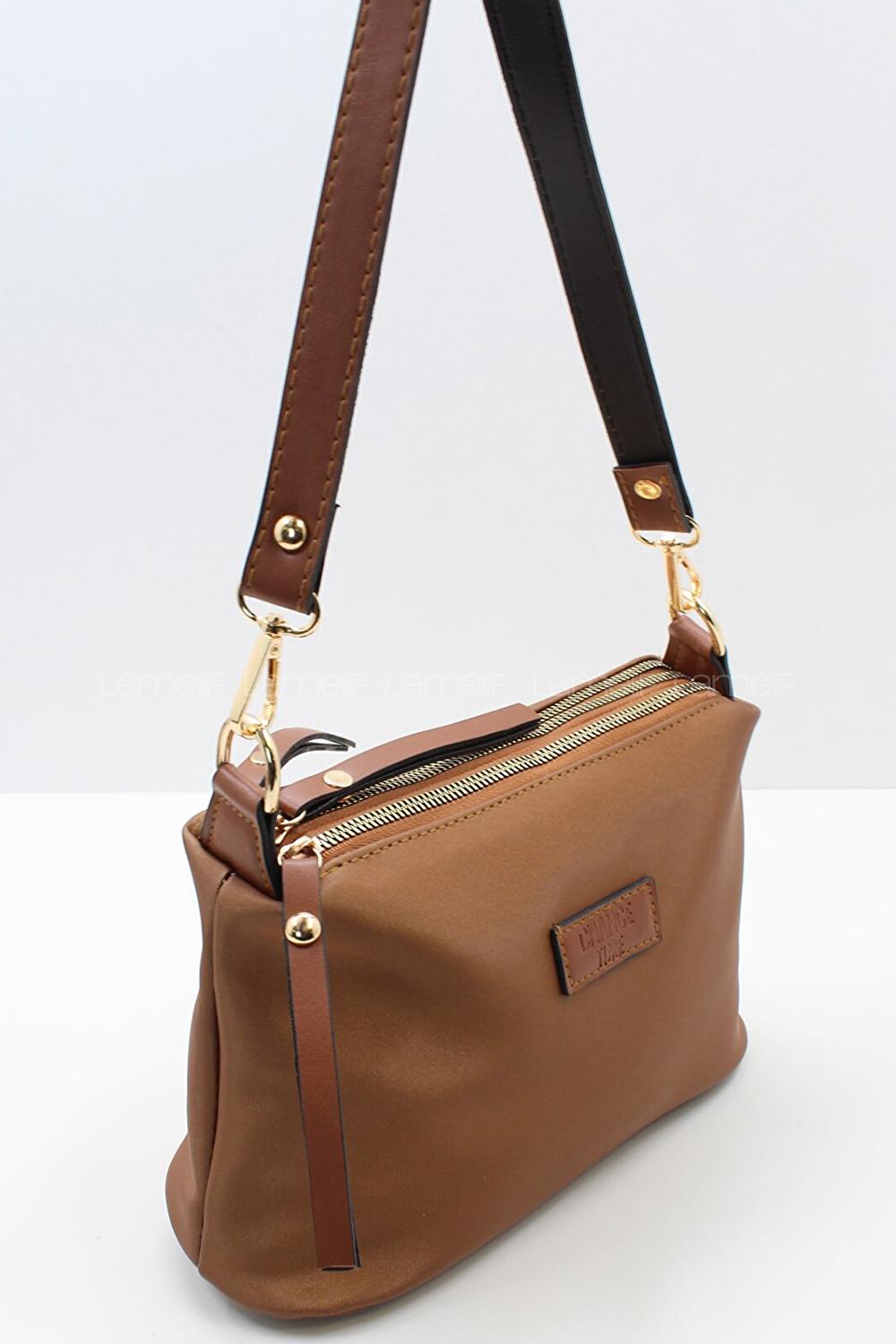 Modalamelif Change Üç Bölmeli Saten Çanta Taba