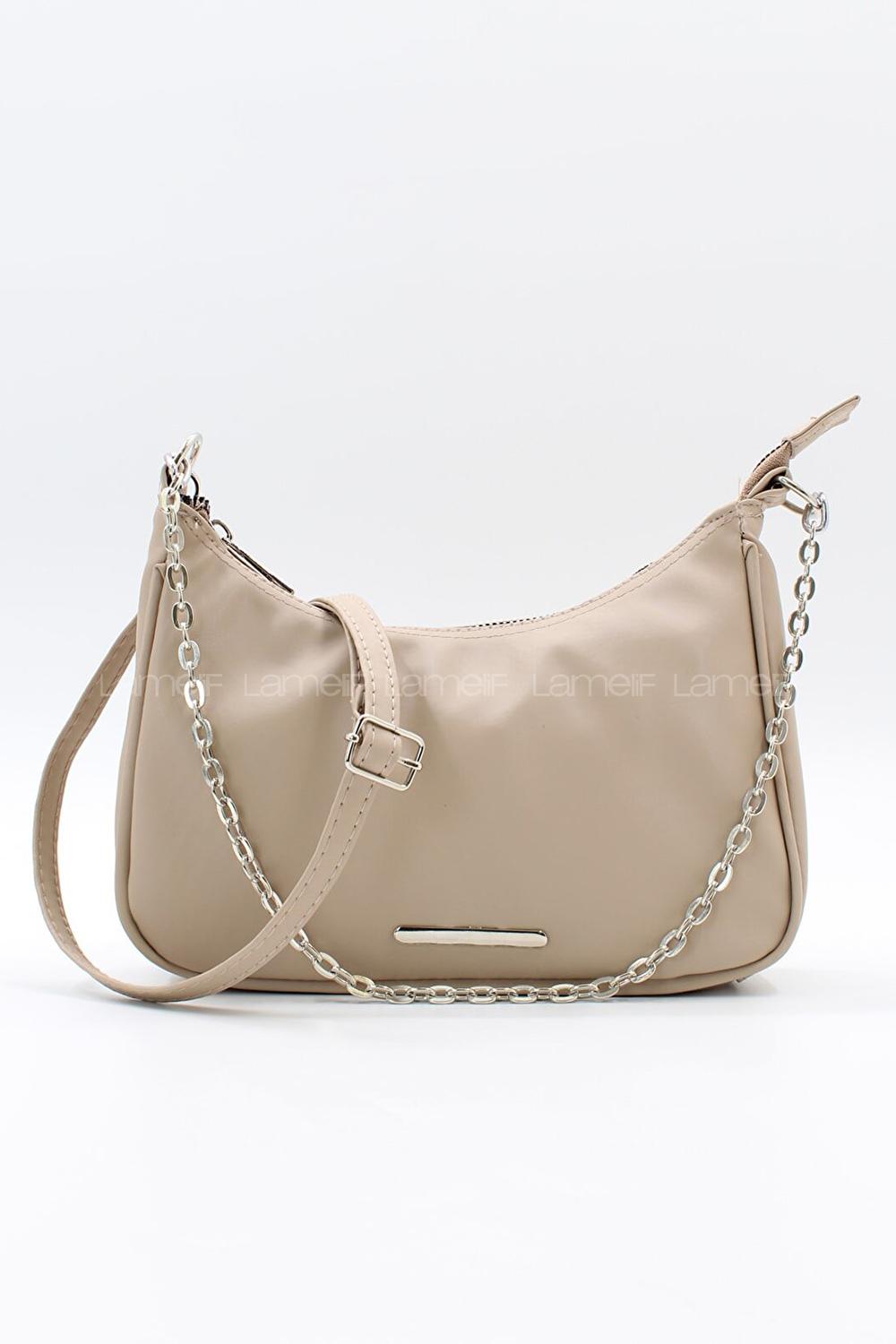 Modalamelif Kadın Saten Metal Detaylı Çanta Vizonrengi