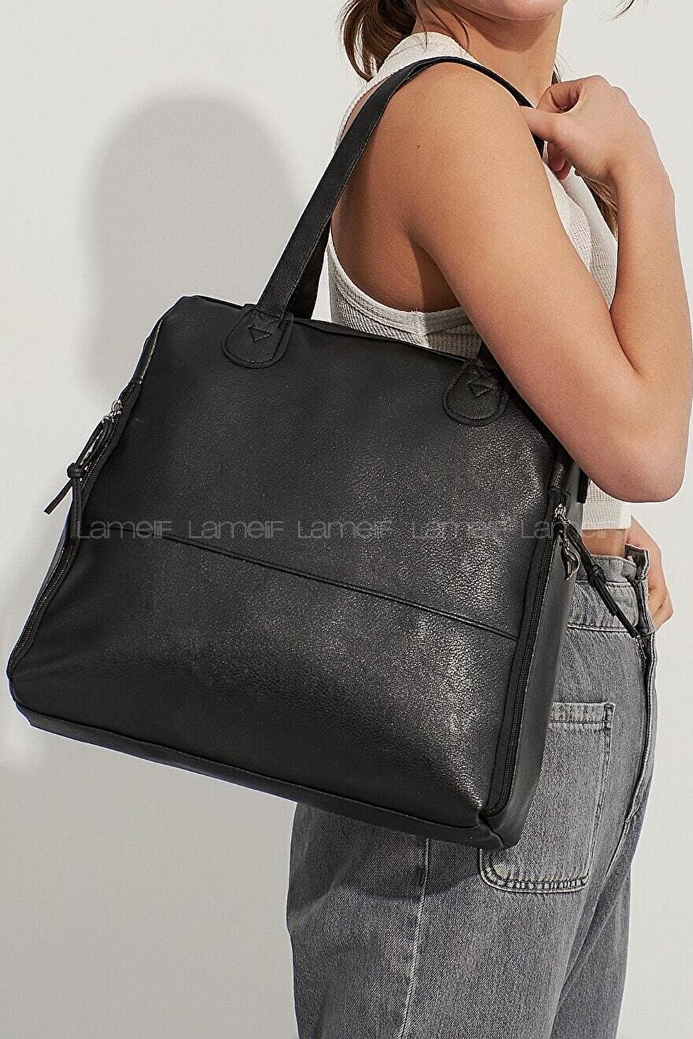 Modalamelif Yan Fermuar Detaylı Deri Çanta Siyah