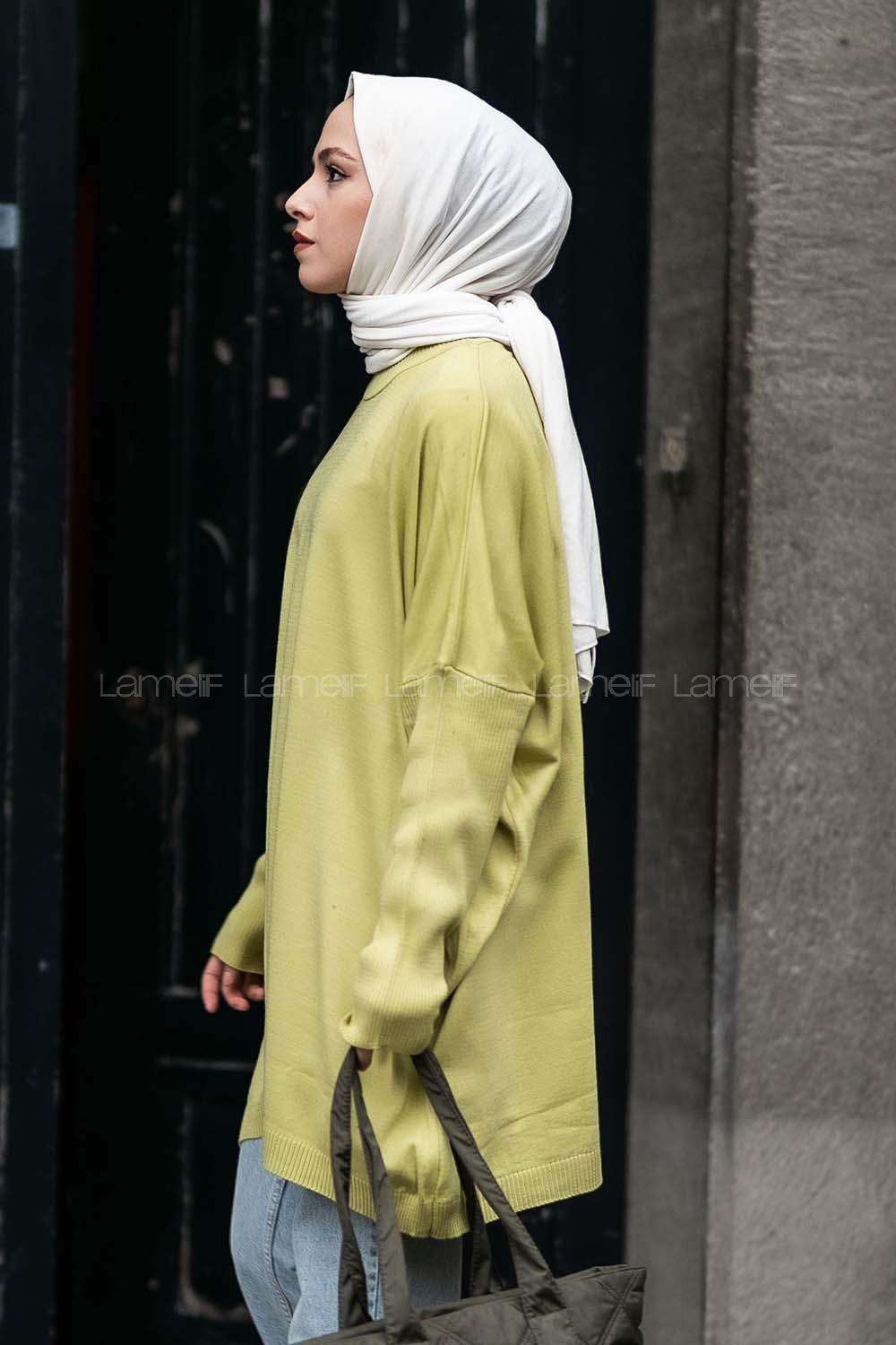 Modalamelif Yarım Balıkçı Yaka Oversize Detaylı Panço Fıstık Yeşili