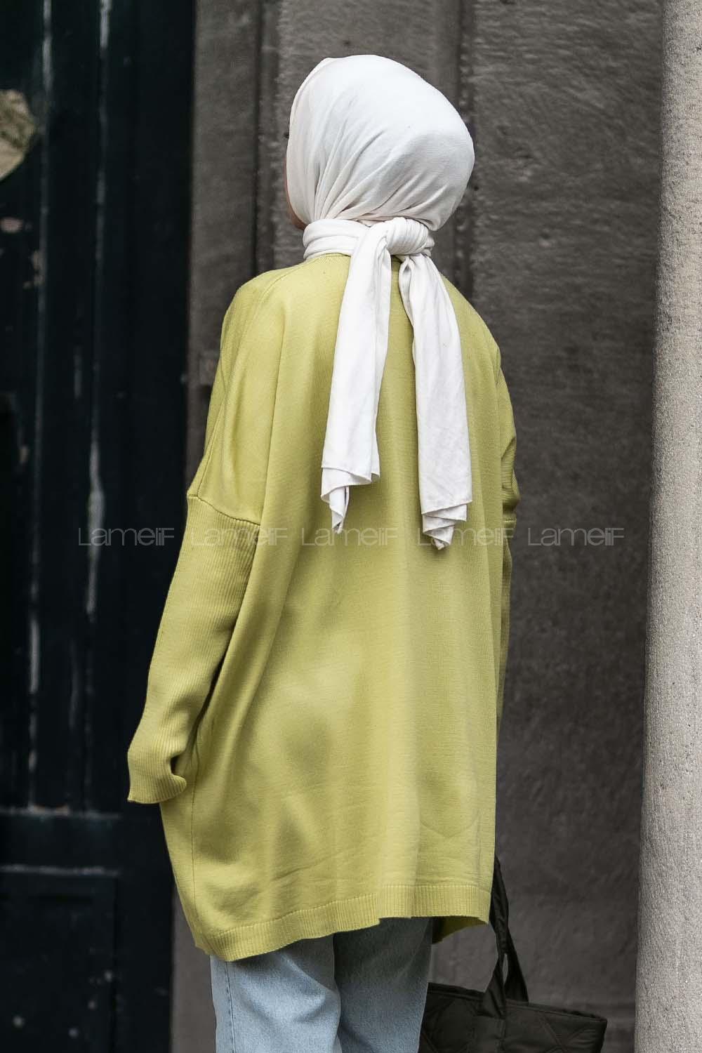 Modalamelif Yarım Balıkçı Yaka Oversize Detaylı Panço Fıstık Yeşili