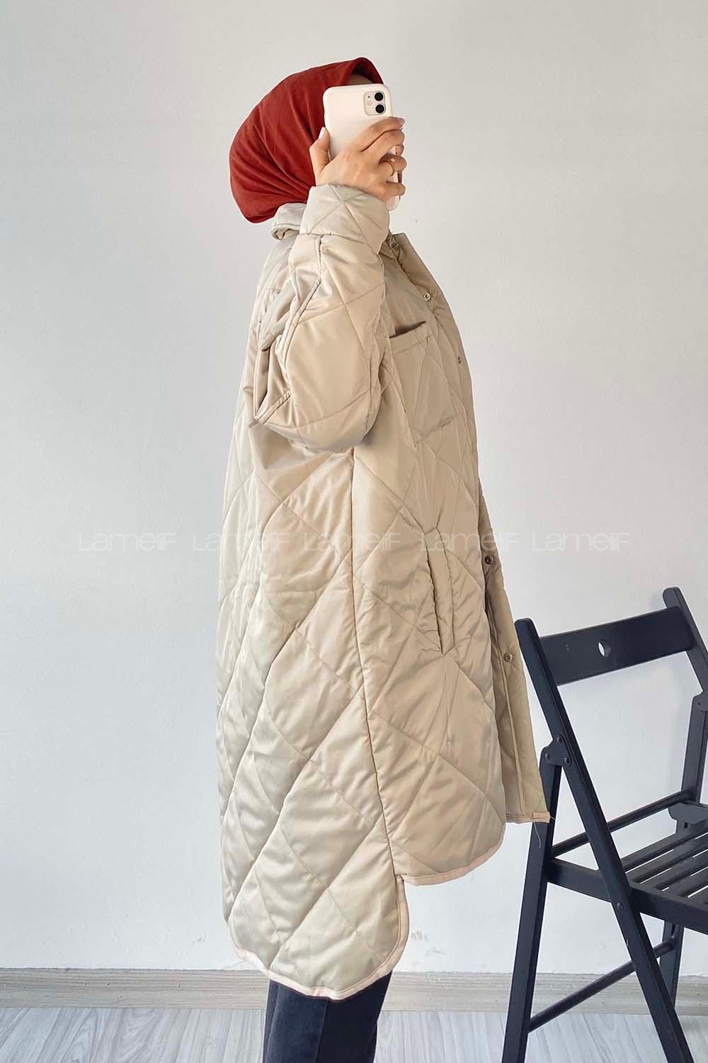 Modalamelif Kapitone Desenli Çift Cepli Mont Bej