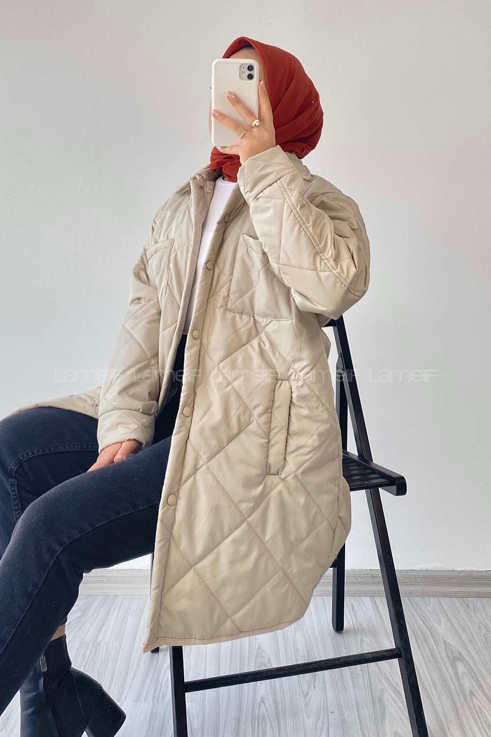 Modalamelif Kapitone Desenli Çift Cepli Mont Bej