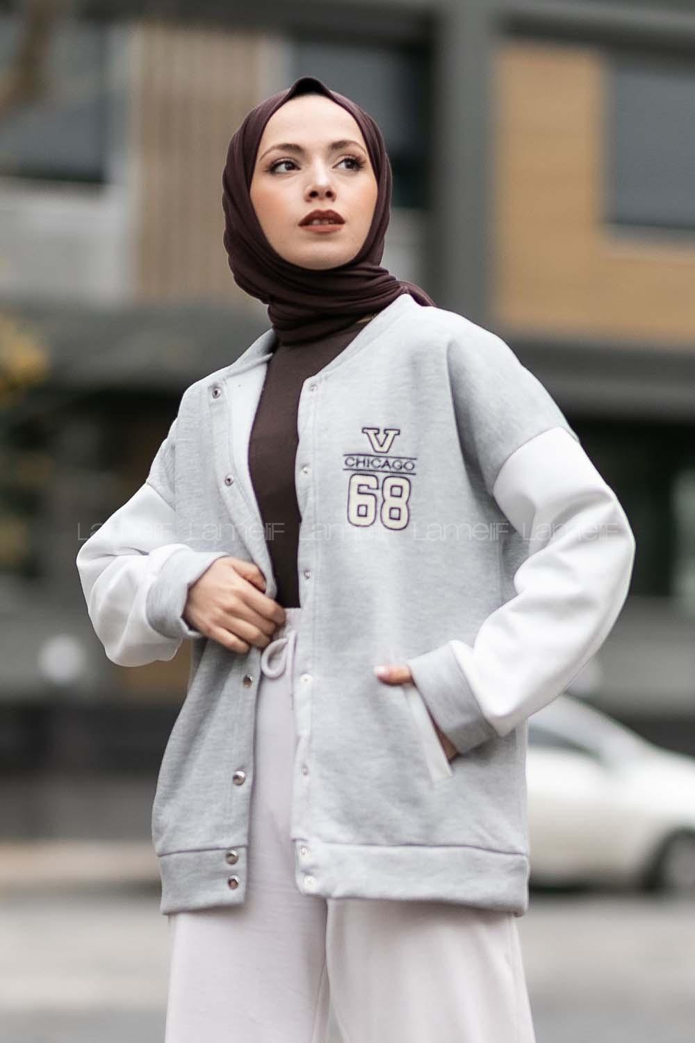 Modalamelif 68 Nakışlı Kolej  Hırka Gri