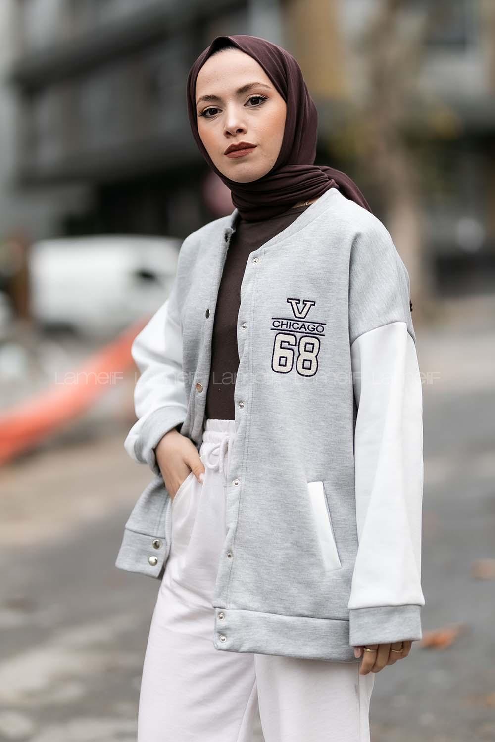 Modalamelif 68 Nakışlı Kolej  Hırka Gri