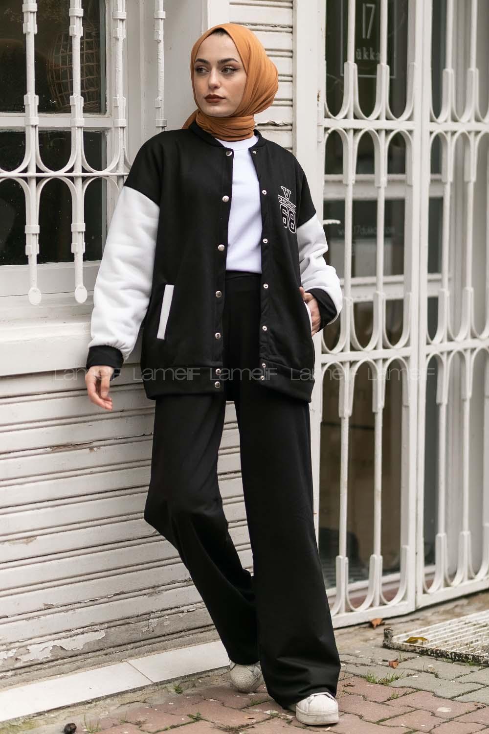 Modalamelif 68 Nakışlı Kolej  Hırka Siyah