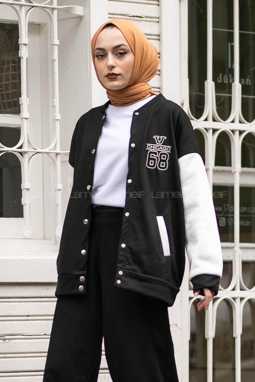 Modalamelif 68 Nakışlı Kolej  Hırka Siyah