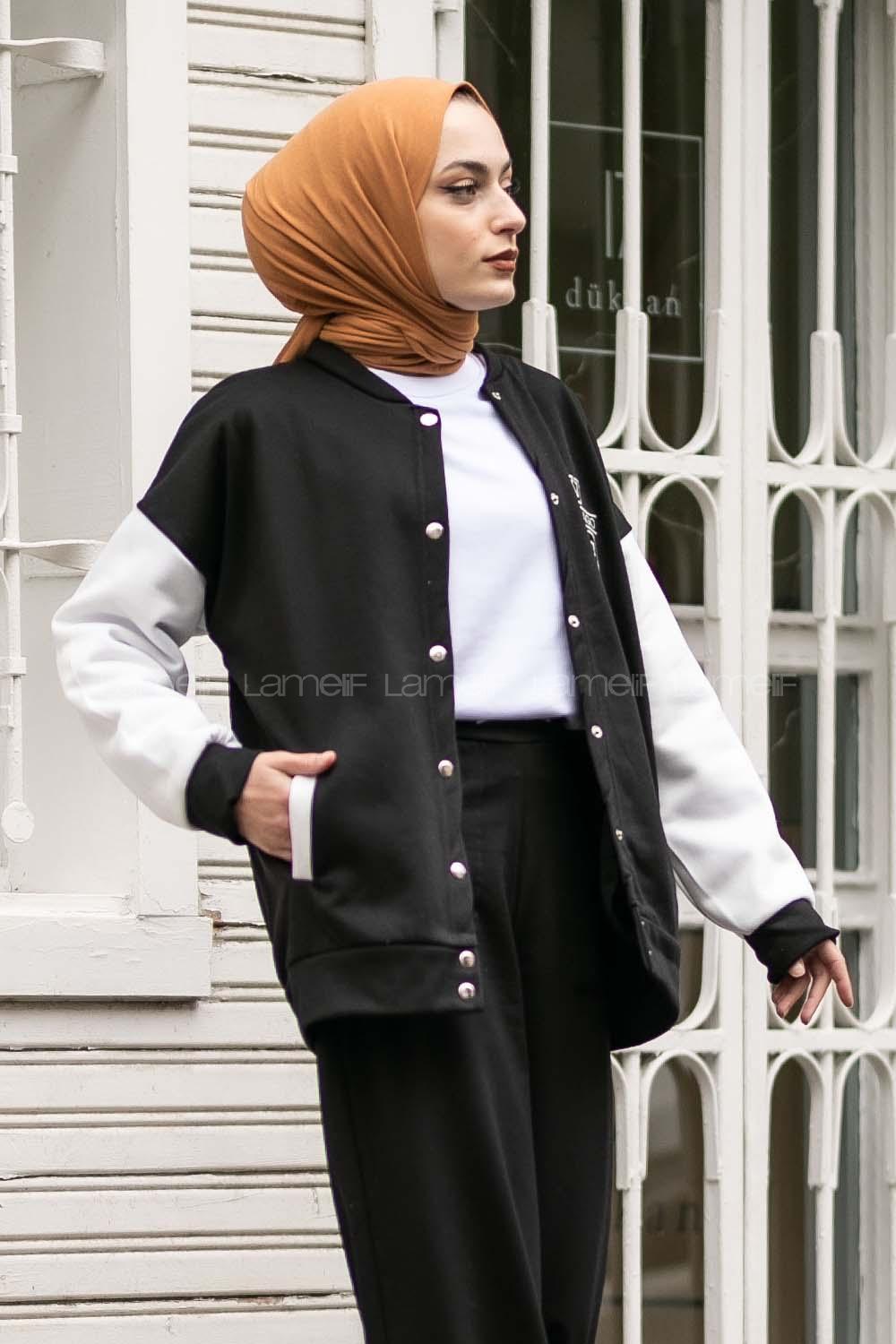 Modalamelif 68 Nakışlı Kolej  Hırka Siyah