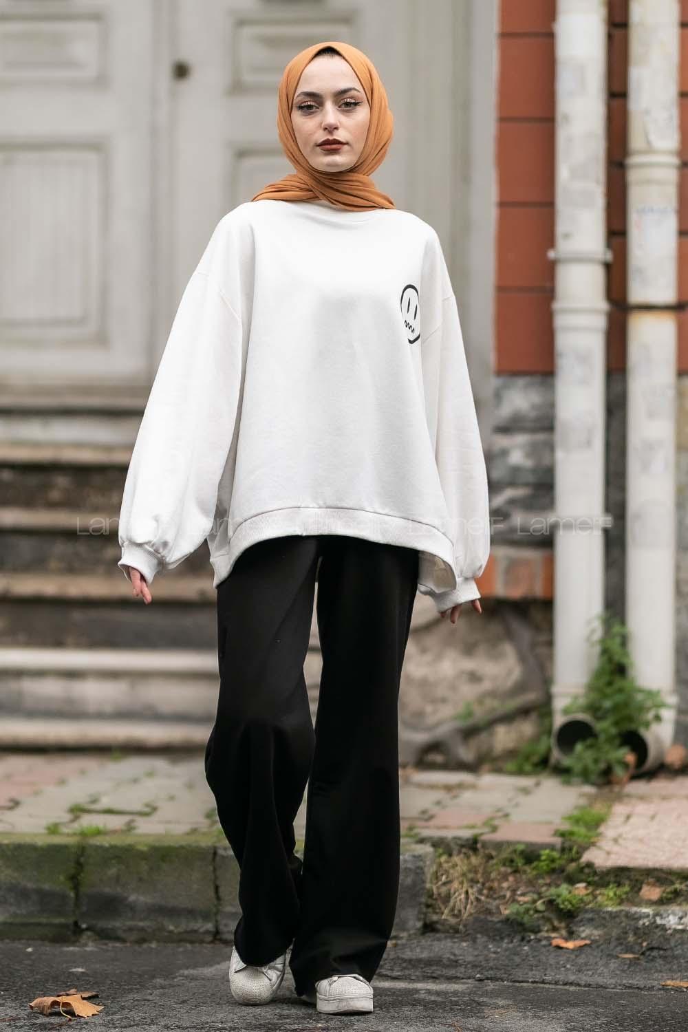 Modalamelif Emoji Baskılı Kaşkorse Sweat Beyaz