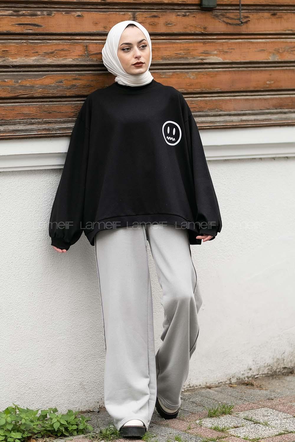 Modalamelif Emoji Baskılı Kaşkorse Sweat Siyah