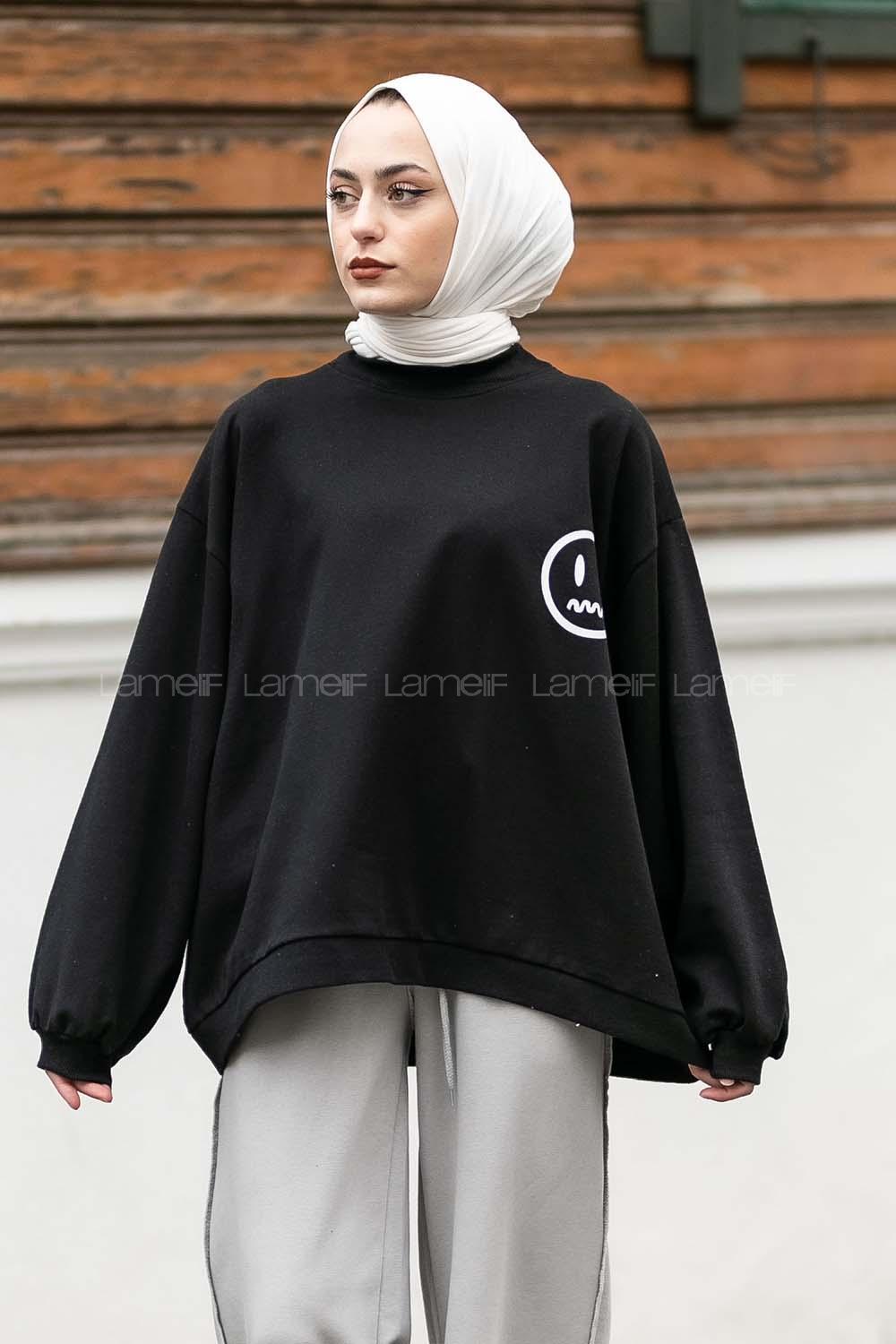 Modalamelif Emoji Baskılı Kaşkorse Sweat Siyah