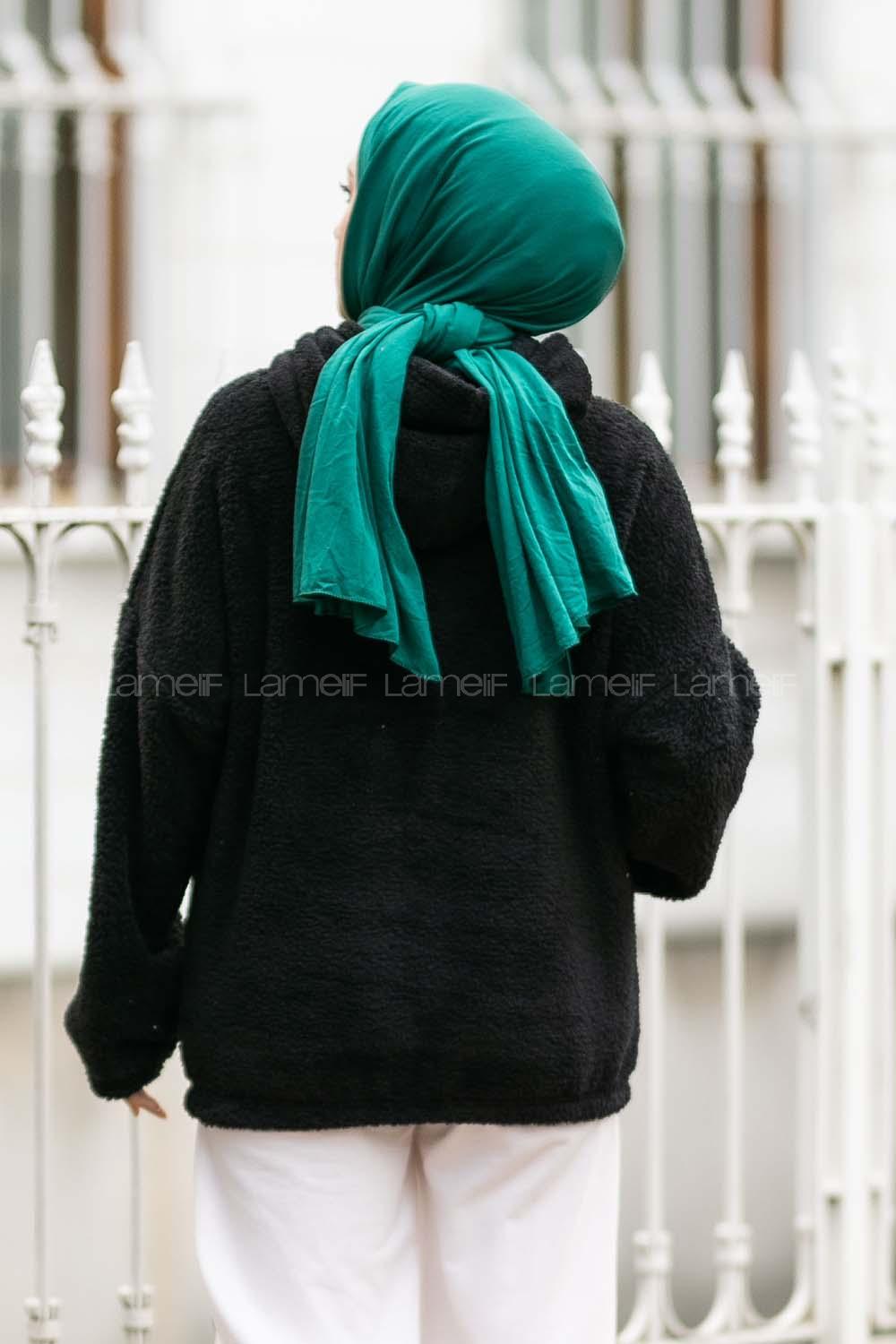 Modalamelif Kapüşonlu Jordan Nakışlı Peluş Sweat Siyah