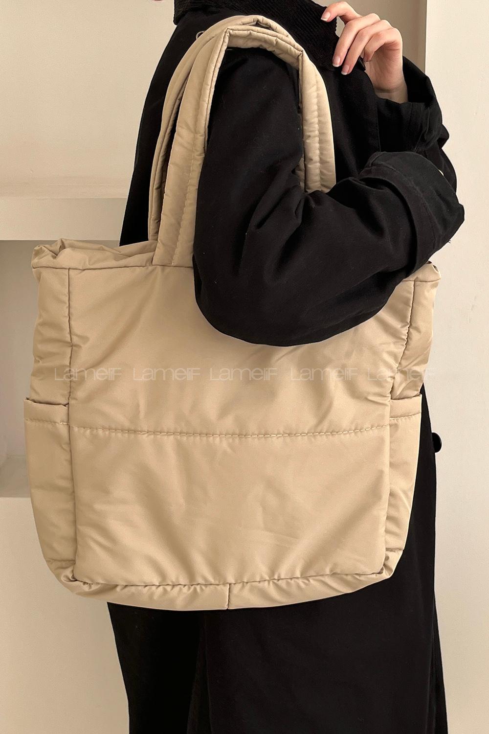 Beige Buckle Skin Hand Bag Bag