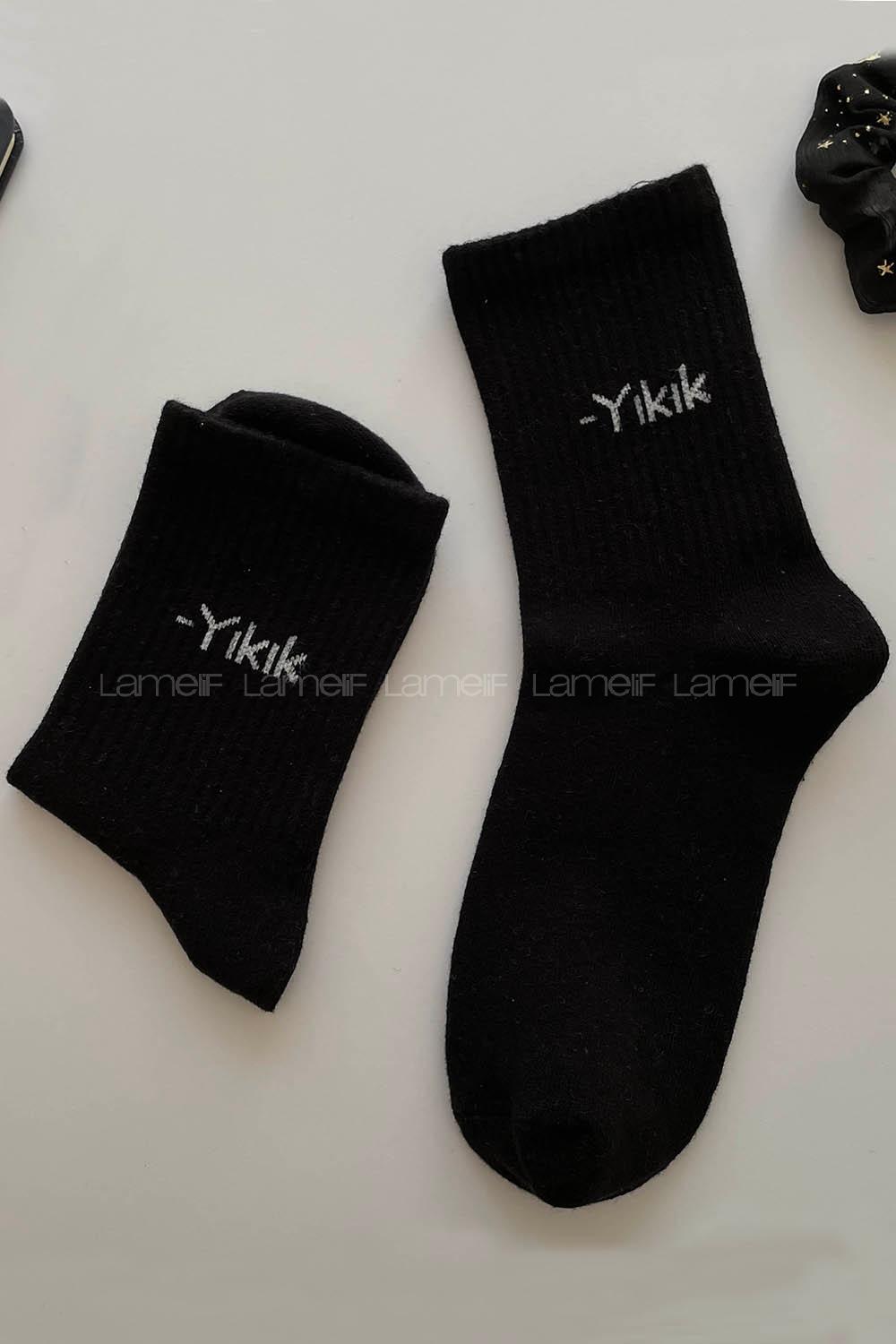 Lamelif Siyah Yıkık Çorap