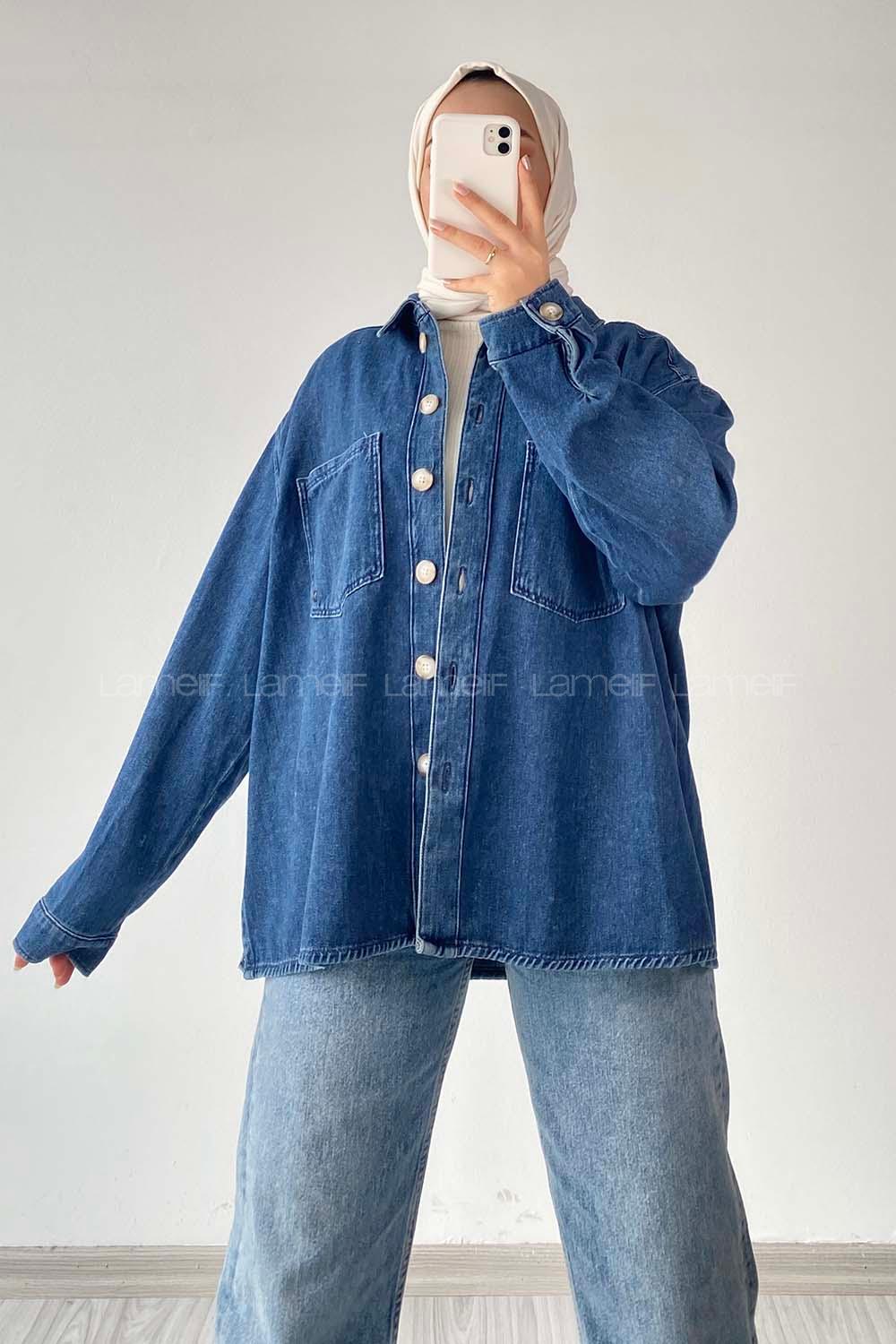 Modalamelif Çift Cepli Kot Gömlek Koyu Mavi