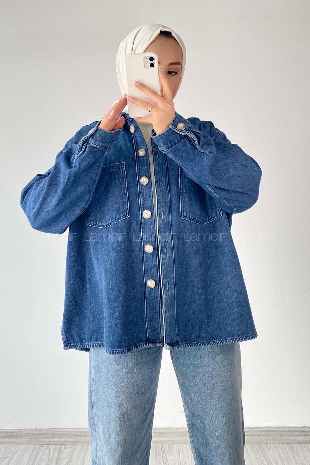 Modalamelif Çift Cepli Kot Gömlek Koyu Mavi