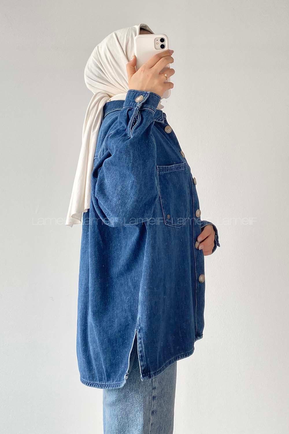 Modalamelif Çift Cepli Kot Gömlek Koyu Mavi