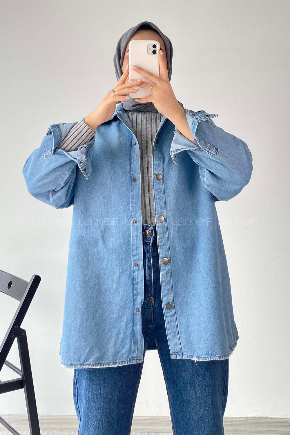 Modalamelif Çıtçıt Düğmeli Kot Gömlek  Mavi