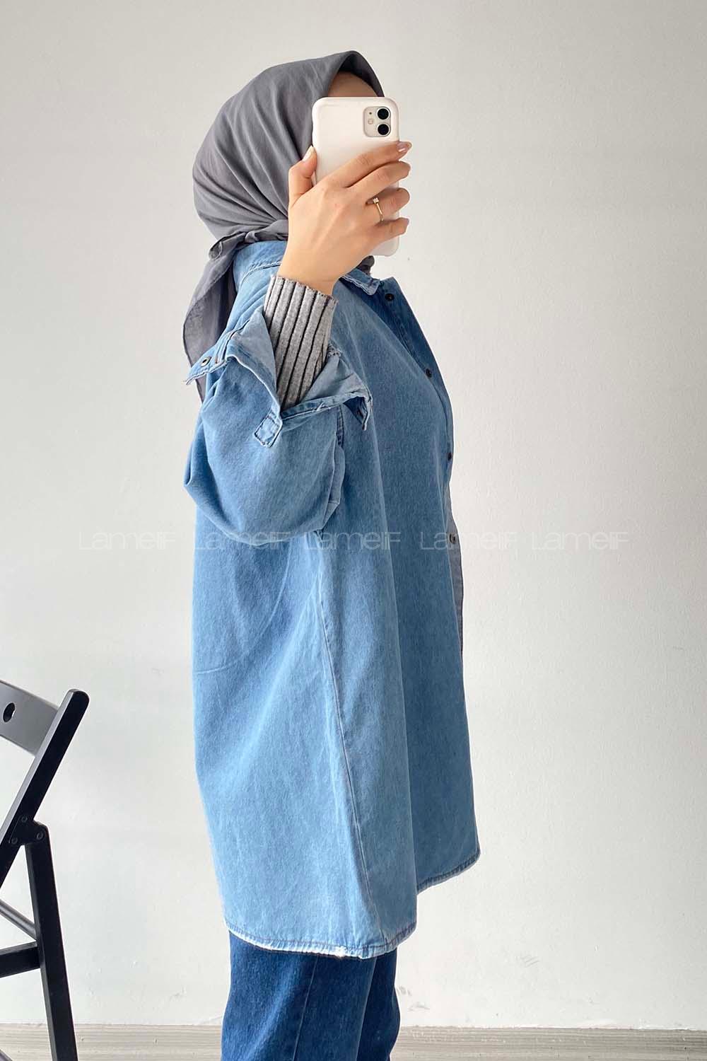 Modalamelif Çıtçıt Düğmeli Kot Gömlek  Mavi