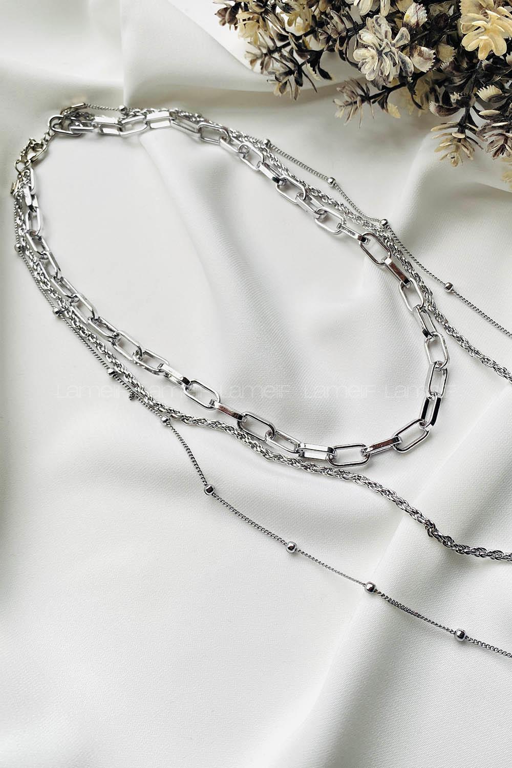 Modalamelif Gümüş 3Lü Kombin Dünya Detaylı Kolye