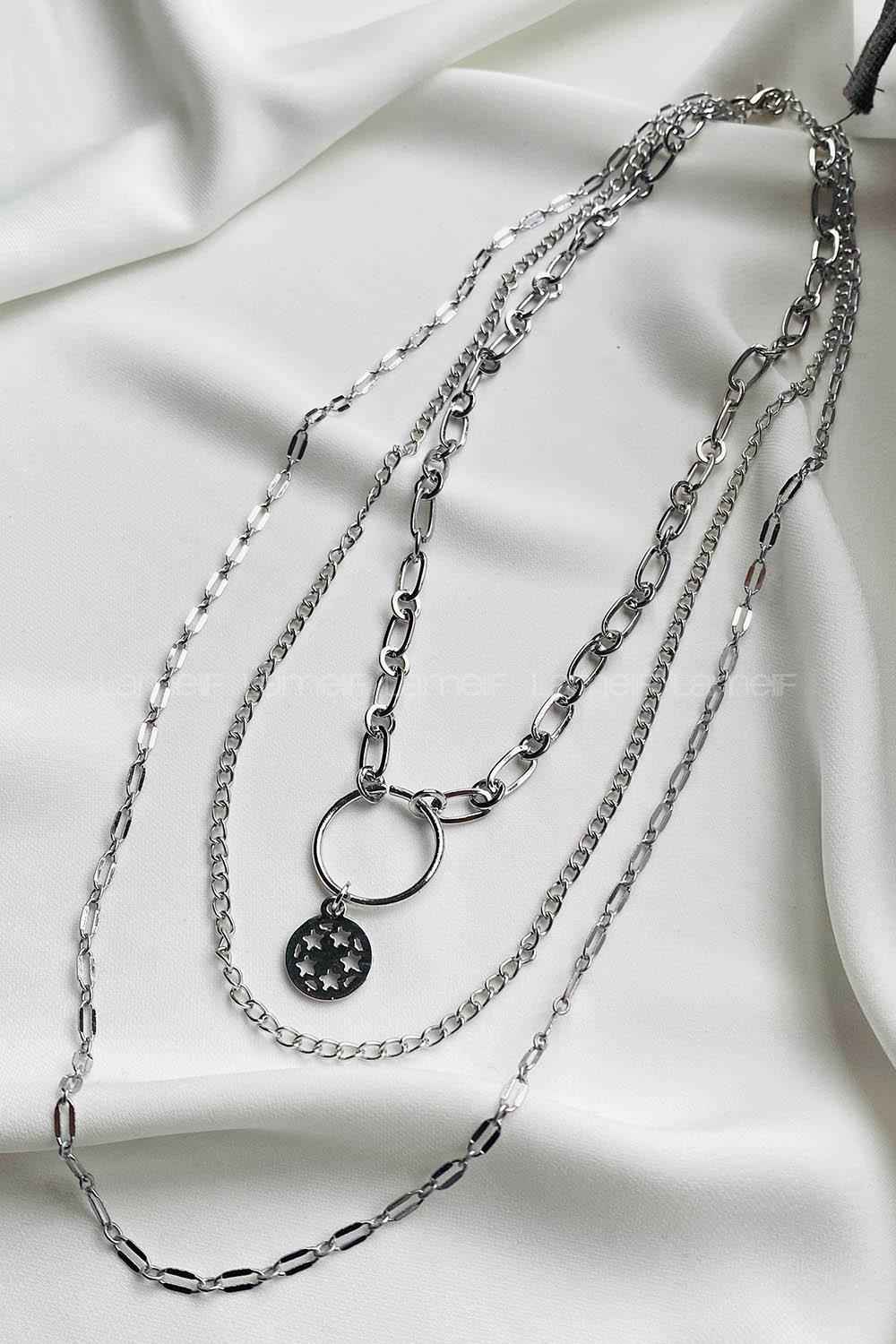 Modalamelif Gümüş 3Lü Kombin Halka Yıldız Detaylı Kolye