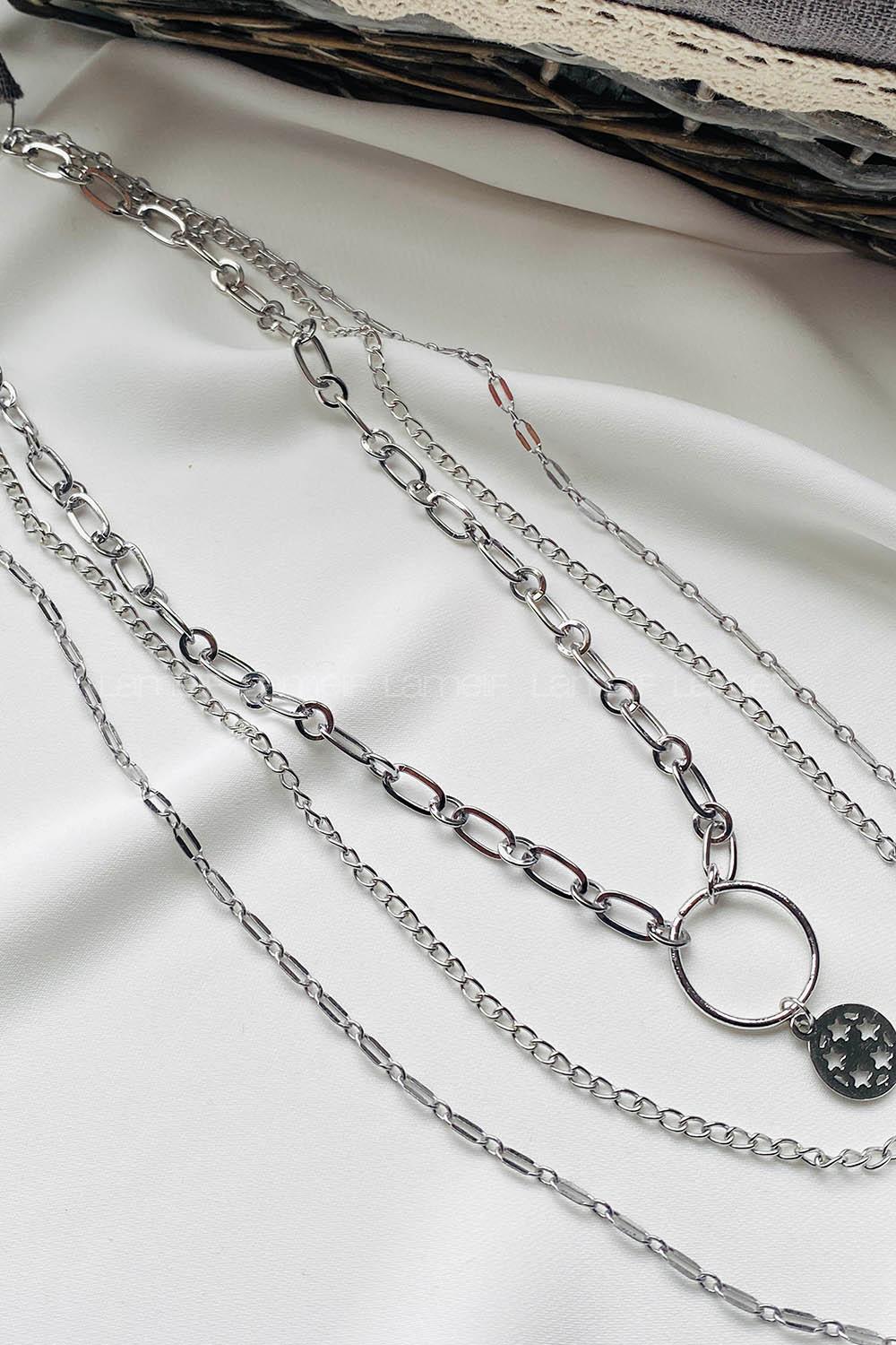 Modalamelif Gümüş 3Lü Kombin Halka Yıldız Detaylı Kolye