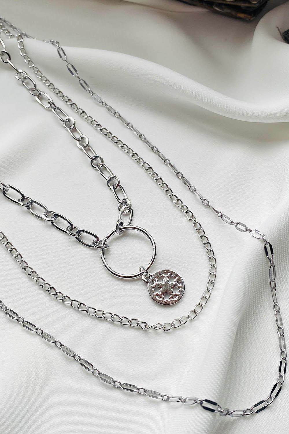 Modalamelif Gümüş 3Lü Kombin Halka Yıldız Detaylı Kolye