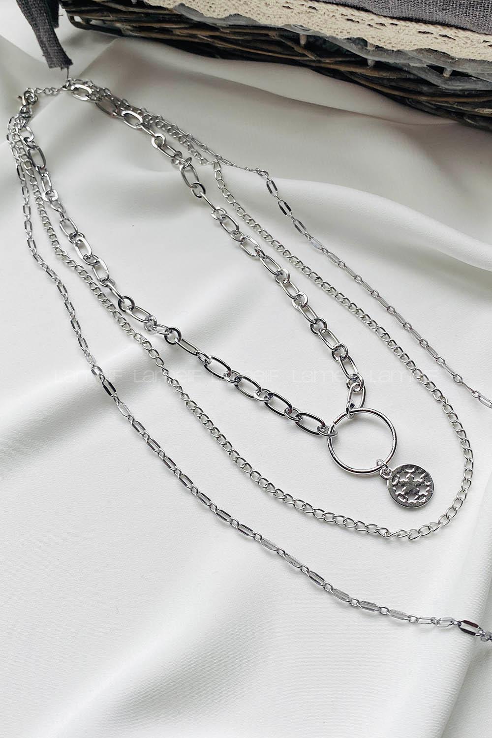 Modalamelif Gümüş 3Lü Kombin Halka Yıldız Detaylı Kolye