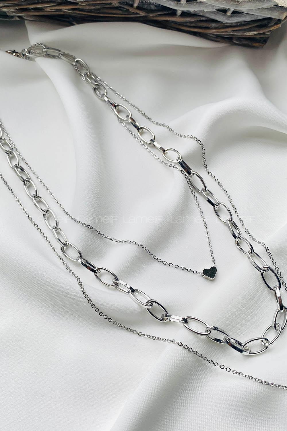 Modalamelif Gümüş 3Lü Kombin Kalp Detay Yıldızlı Kolye