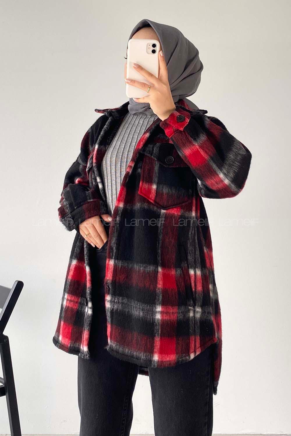 Modalamelif Oduncu Ekose Oversize Gömlek Siyah-Kırmızı