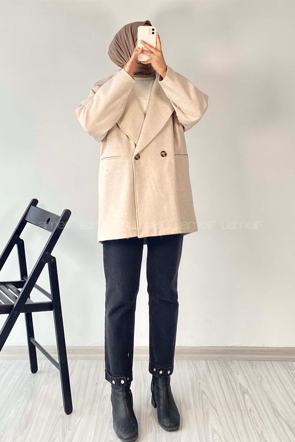 Modalamelif Oversize Kaşe Kaban Taş