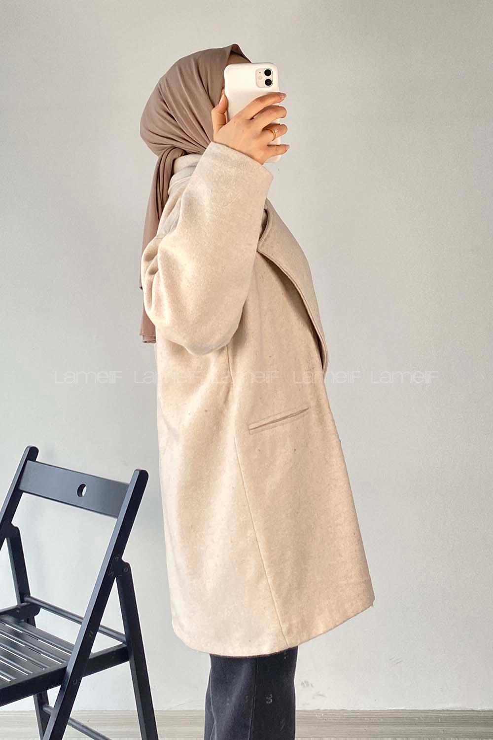 Modalamelif Oversize Kaşe Kaban Taş