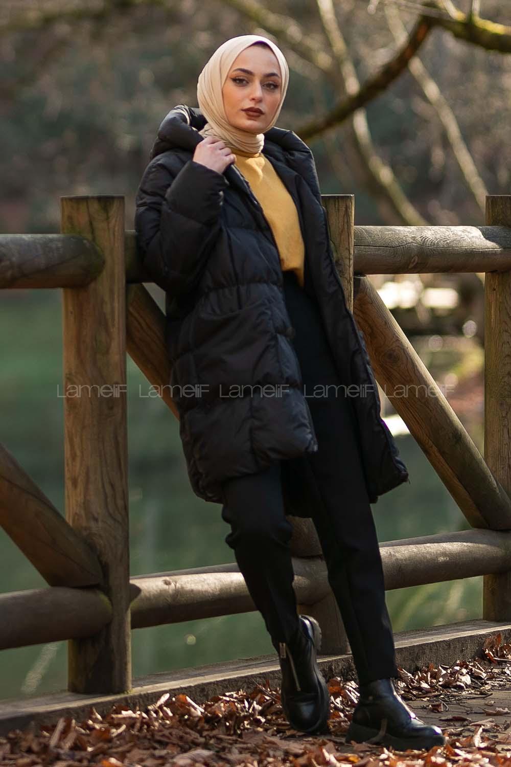 Modalamelif Oversize Kapüşonlu Şişme Mont Siyah