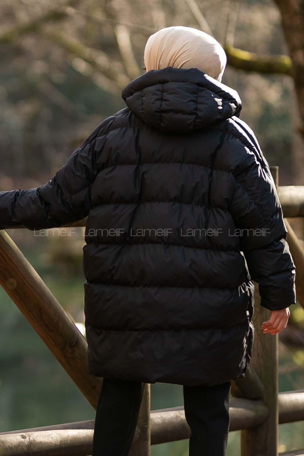 Modalamelif Oversize Kapüşonlu Şişme Mont Siyah