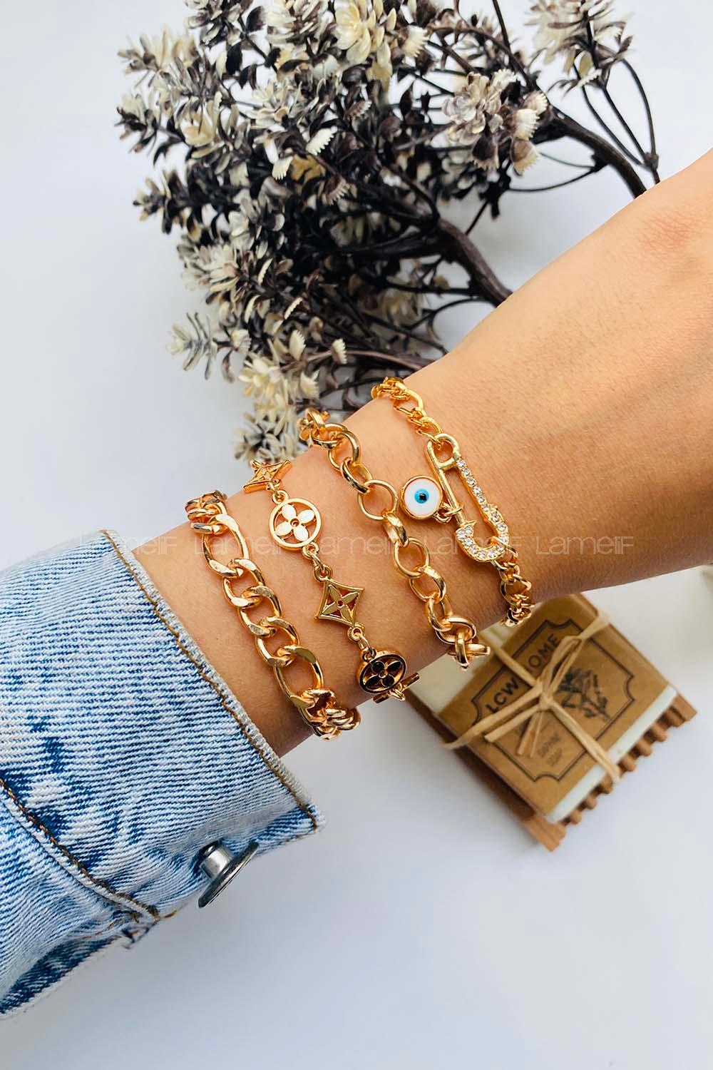 Modalamelif Gold 4lü Kombin Çengel İğne Detay Bileklik Seti