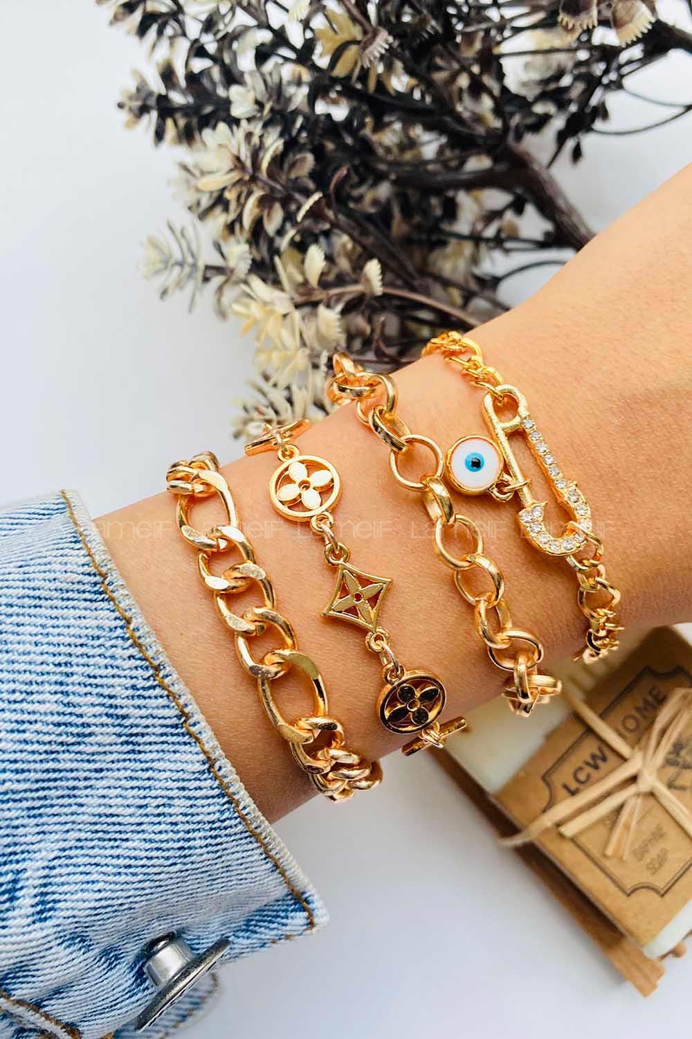 Modalamelif Gold 4lü Kombin Çengel İğne Detay Bileklik Seti