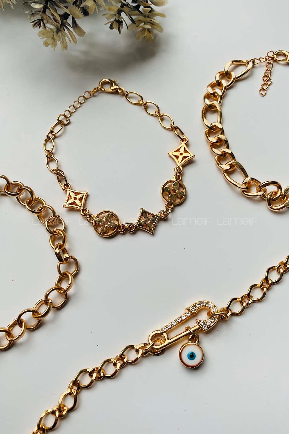 Modalamelif Gold 4lü Kombin Çengel İğne Detay Bileklik Seti