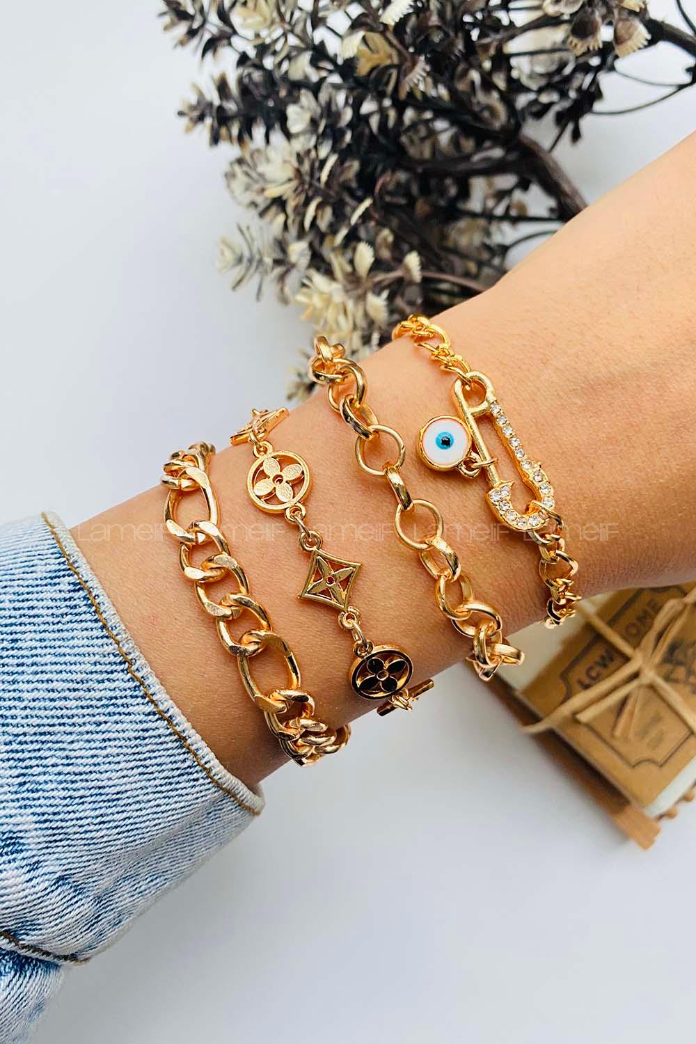 Modalamelif Gold 4lü Kombin Çengel İğne Detay Bileklik Seti