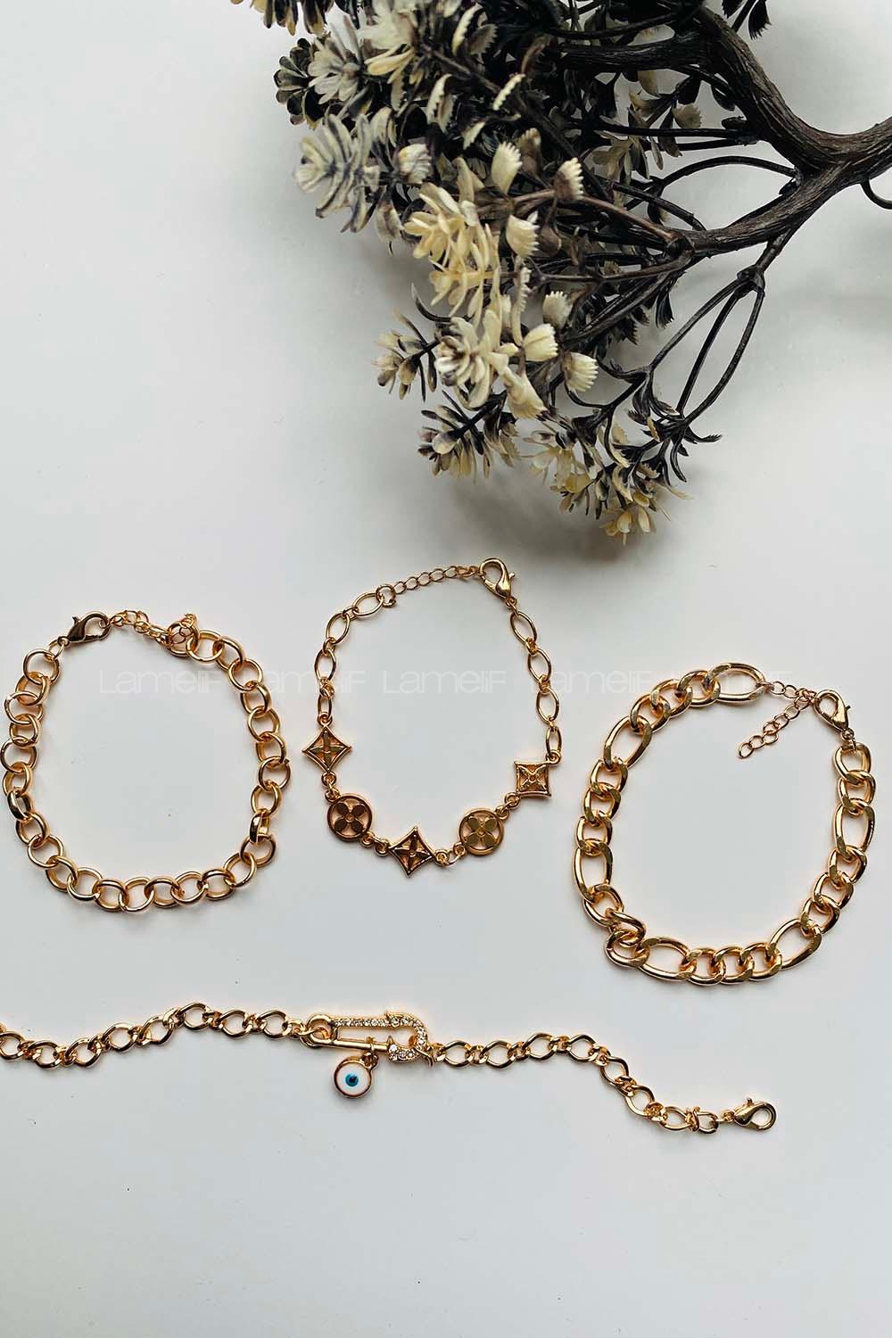 Modalamelif Gold 4lü Kombin Çengel İğne Detay Bileklik Seti