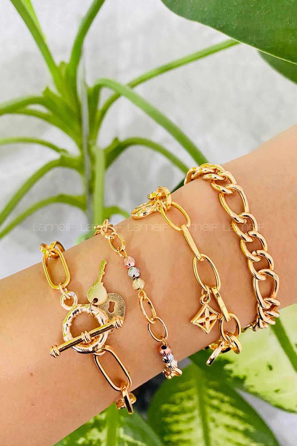 Modalamelif Gold 4lü Kombin Kilit Detay Bileklik Seti