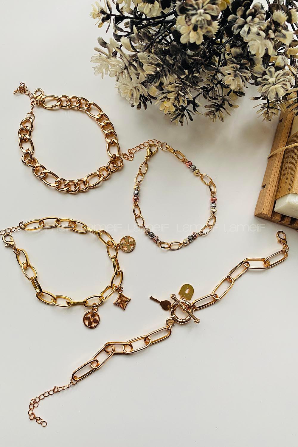 Modalamelif Gold 4lü Kombin Kilit Detay Bileklik Seti