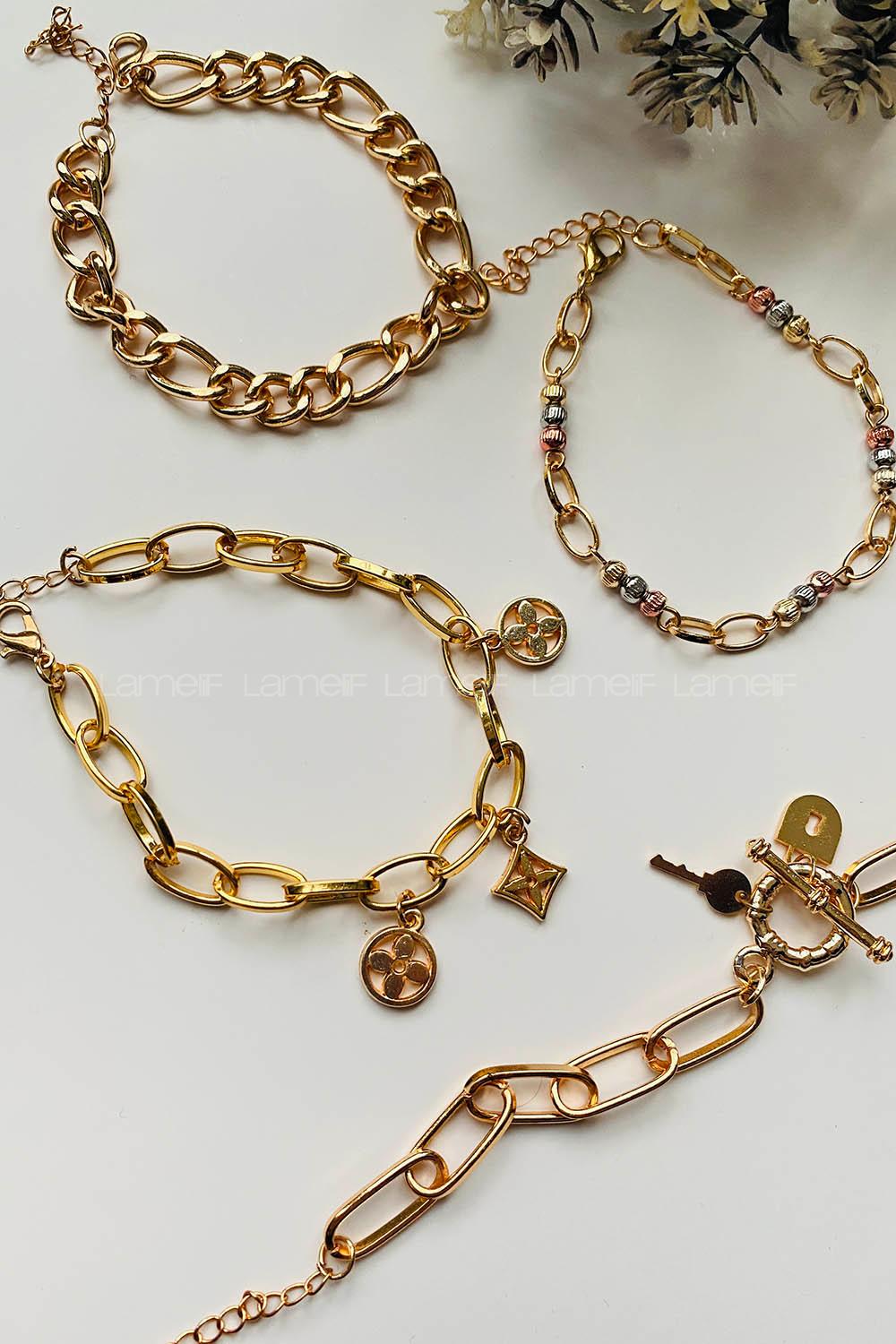 Modalamelif Gold 4lü Kombin Kilit Detay Bileklik Seti