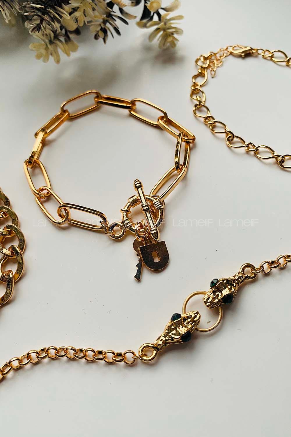 Modalamelif Gold 4lü Kombin Yılan Detay Bileklik Seti