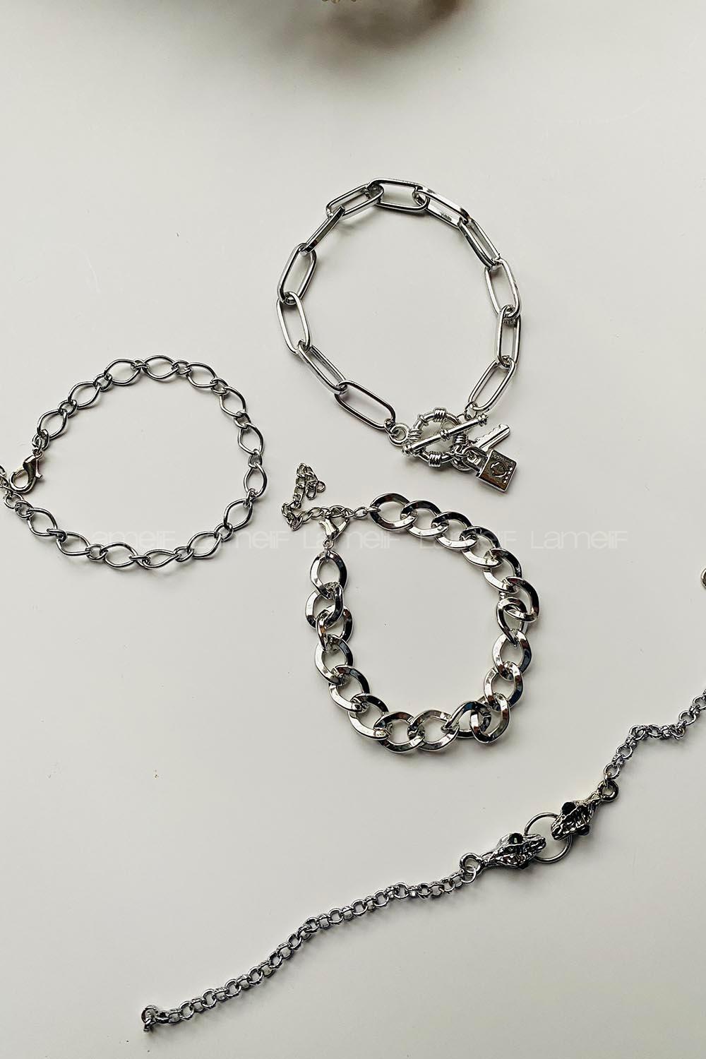 Modalamelif Gümüş 4lü Kombin Yılan Detay Bileklik Seti