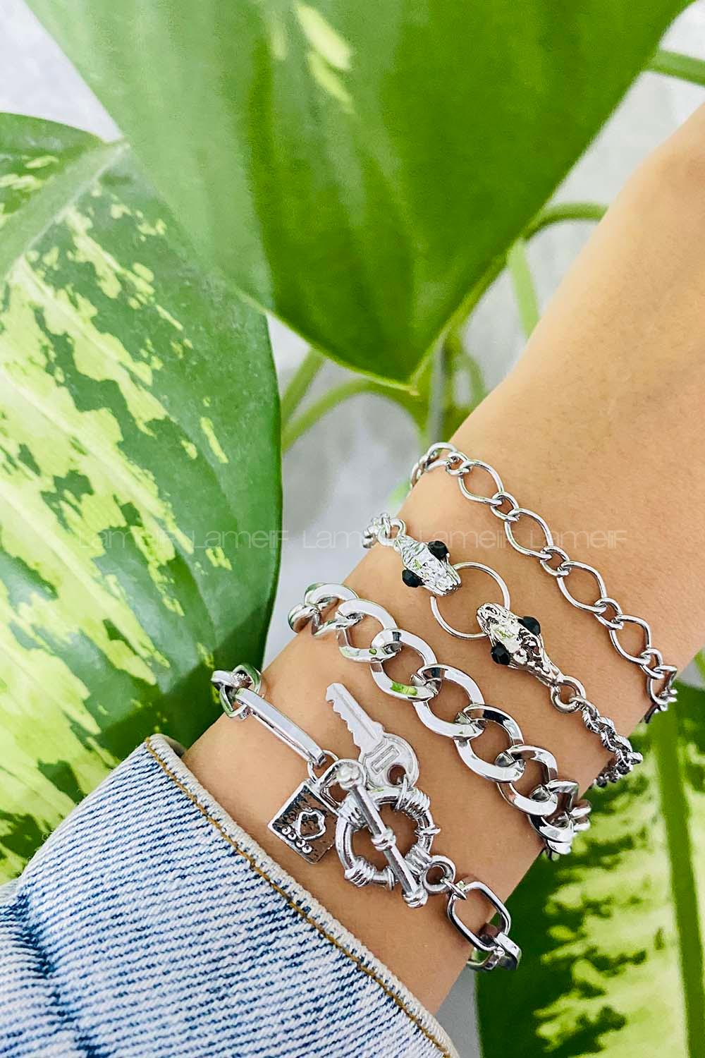 Modalamelif Gümüş 4lü Kombin Yılan Detay Bileklik Seti